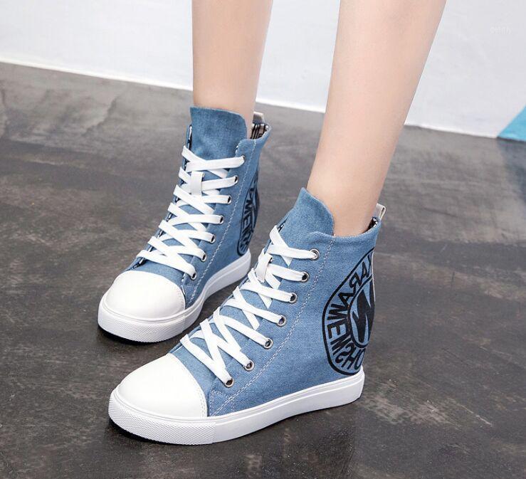 

2021 Wedge High Heels Thick Soled High Top Ladies Casual Shoes Women Platform Canvas Shoes Hidden Wedge Heel Boots Zapatos Mujer1, Black