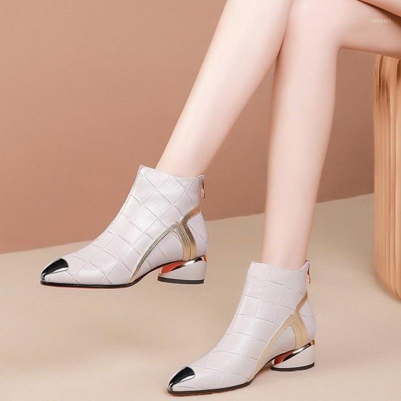 

Short Boots Woman,Women's Winter Shoes, Short Boot,Grid Pattern,Mixed Colors,Pointed toe,2020 New Female Footware, Black,Beige1