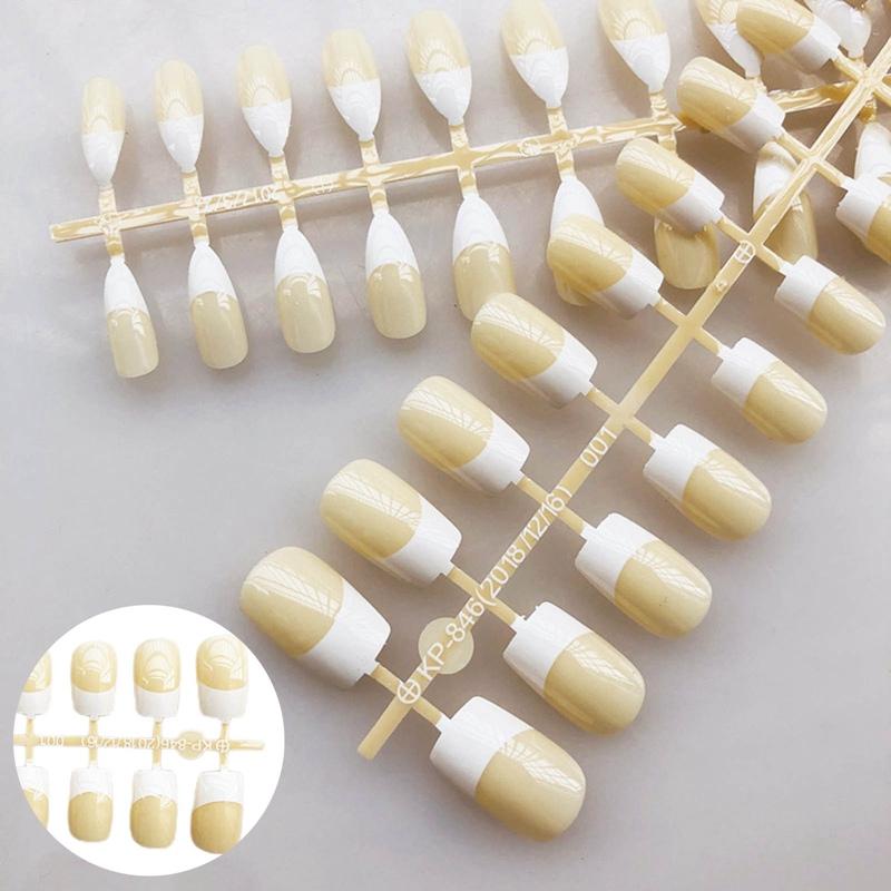 

Summer Short Natural Nude White French Nail Tips False Fake Nails UV Gel Press on Ultra Easy Wear for Home Office Wear