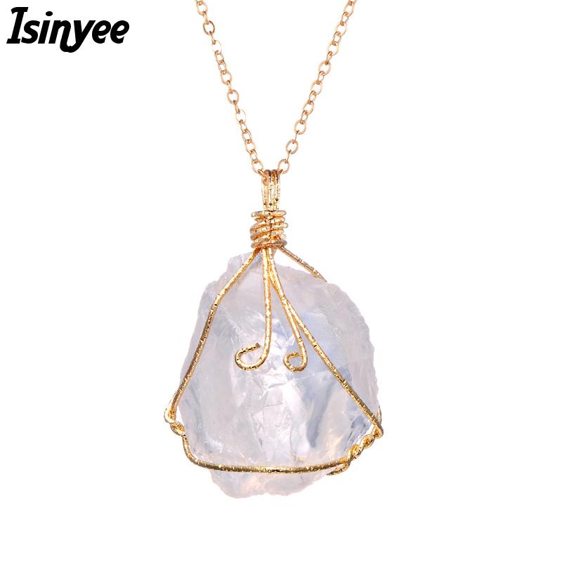 

ISINYEE Fashion Natural Stone Pendant Druzy Necklace For Women Party Gold Chain Statement Jewelry Friendship Gifts