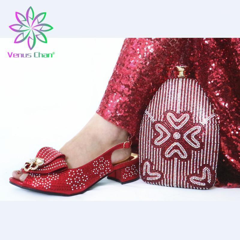 

Shoes and Bag Set African Sets Red Color African Shoe and Bag Set for Party In Women Nigerian Shoes with Rhinestone1, Gold