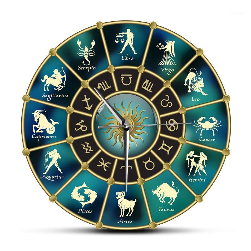 

Gold Blue Horoscope Circle with Signs of Zodiac Acrylic Mute Wall Clock Constellation Astrology Symbol Home Decor Wall Watch1