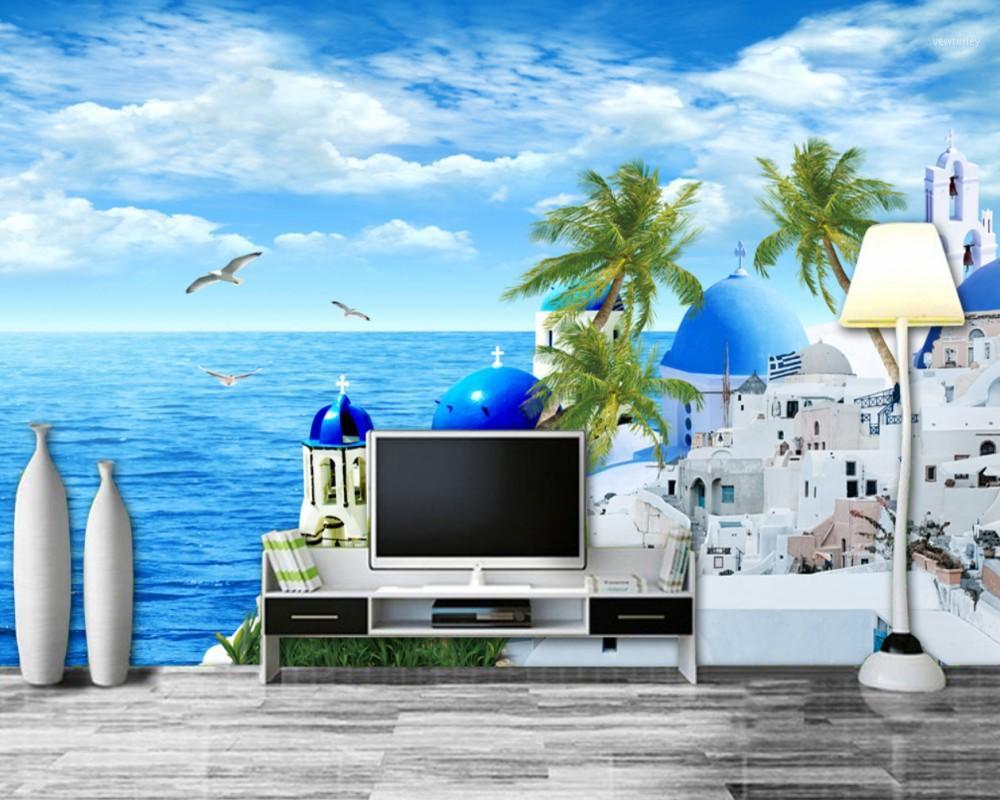 

Free Shipping Mural 3D Custom Fresh Sea View Stereo Living Room TV Sofa Background Wall Painting Bedroom Wallpaper Study Mural1, As pic