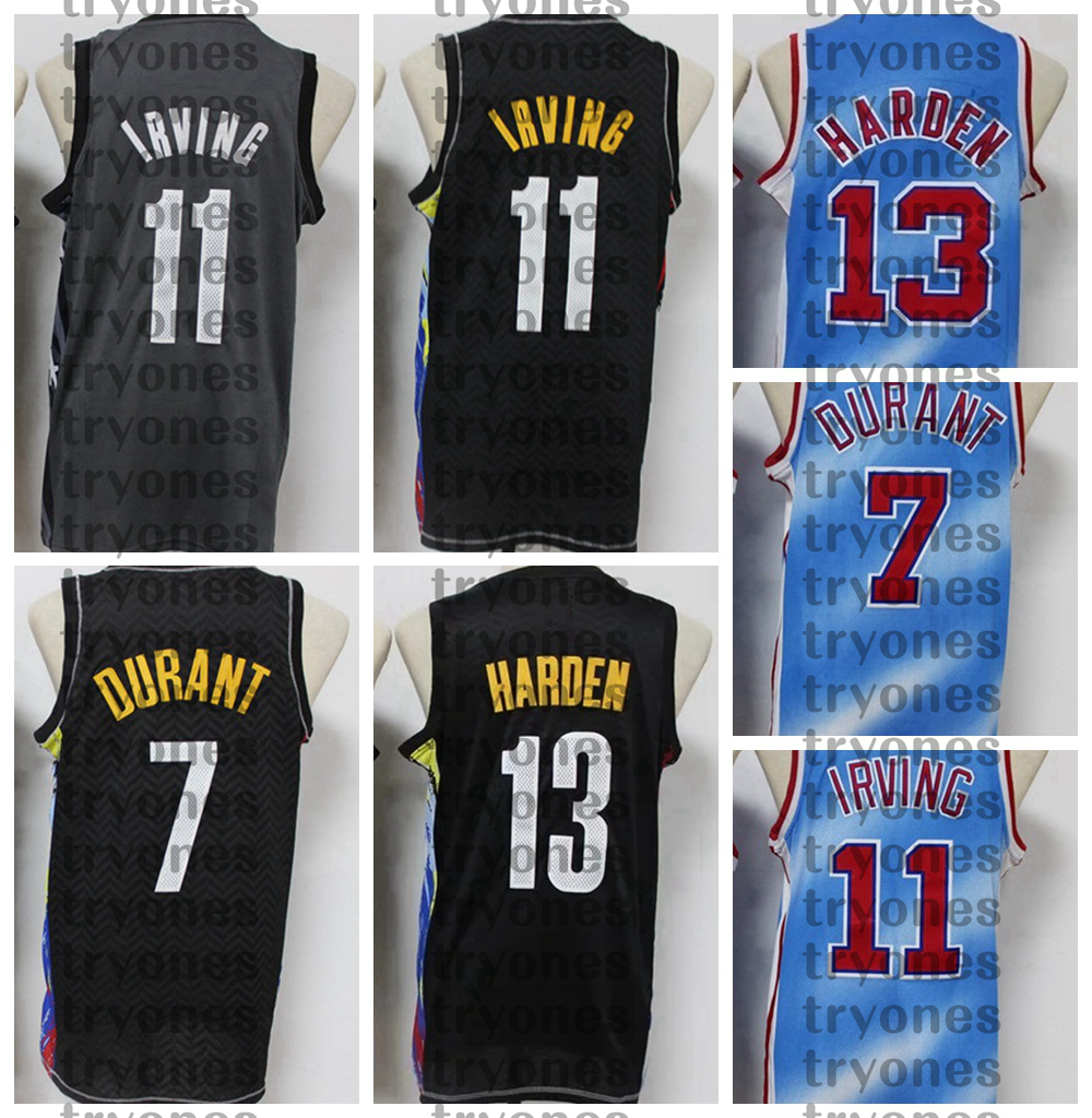 

NCAA Vinatge Blue James Kyrie Durant Harden Baseball Jerseys Irving Kevin 7 11 13 Stitched Black Shirts -XXL