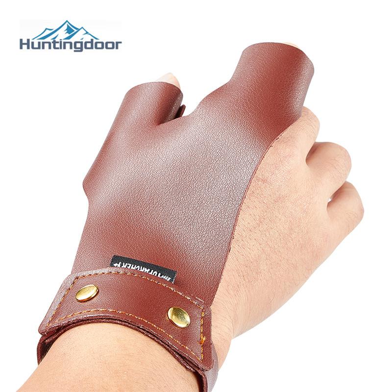 

Brown Cowhide Finger Protect Glove Guard Traditional Leather Left Right Hand Thumb Index Fingers For Bow Arrow