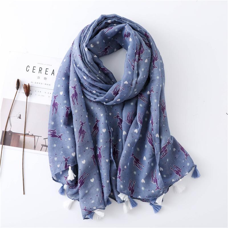

2021 national style Beach shawl autumn and winter fashion fawn printed cotton and linen scarf women tourism sunscreen silk scarf
