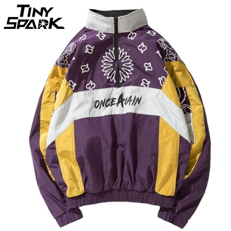

Vintage Harajuku Pullover Jackets Hip Hop Floral Print Autumn Zip Windbreaker Jacket Patchwork Streetwear Oversized Flowers 201123, D27a16 red