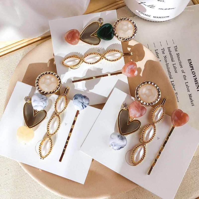 

3Pcs/set Pearl Button Heart Hair Clips Pin For Women Lady Girl Fashion Female Headwear hairdress Barrette Hair Beauty Accessory1