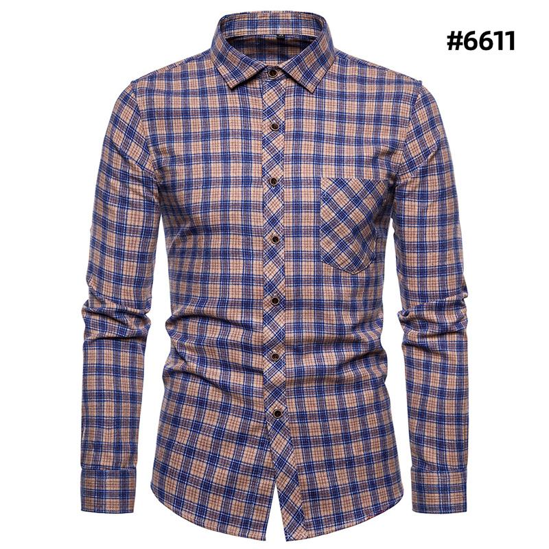 

18 Colors 2020 New Fashion Flannel Shirts Men Casual Turn-down Collar Long Sleeve Big Size Plaid Shirt Men, 6601
