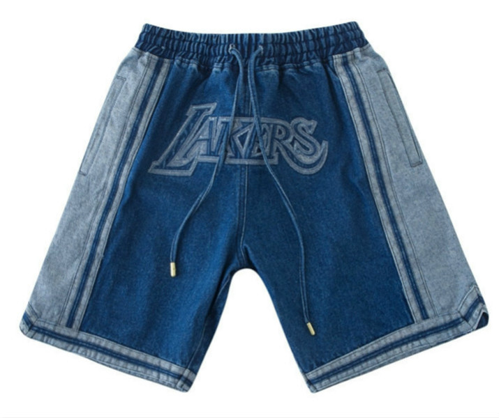 

2020 Los Angeles Lakers MEN short jeans JUST DON By Mitchell & Ness basketball pants S-2XL, Black