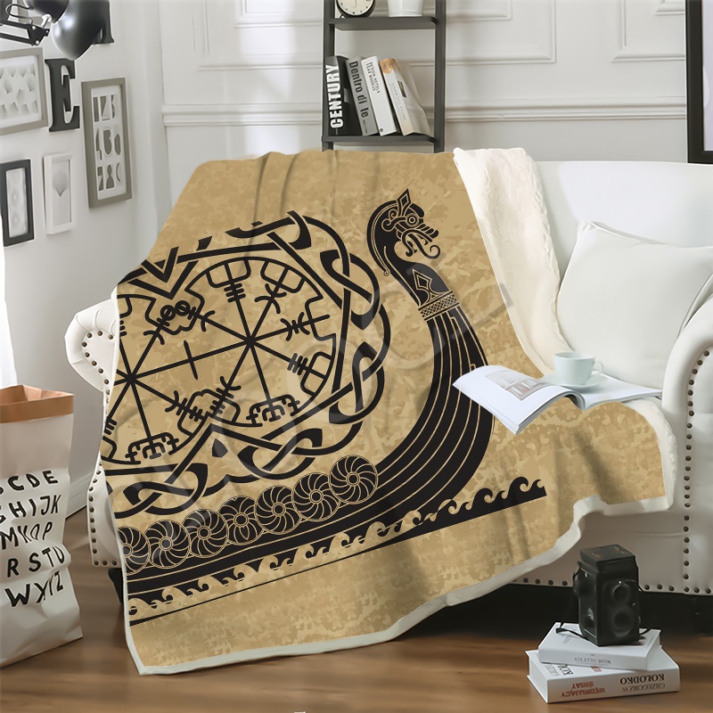 

CLOOCL Pirate Ship Fashion Blankets 3D Print Viking Tattoo Double Layer Sherpa Blanket on Bed Home Textiles Dreamlike Style