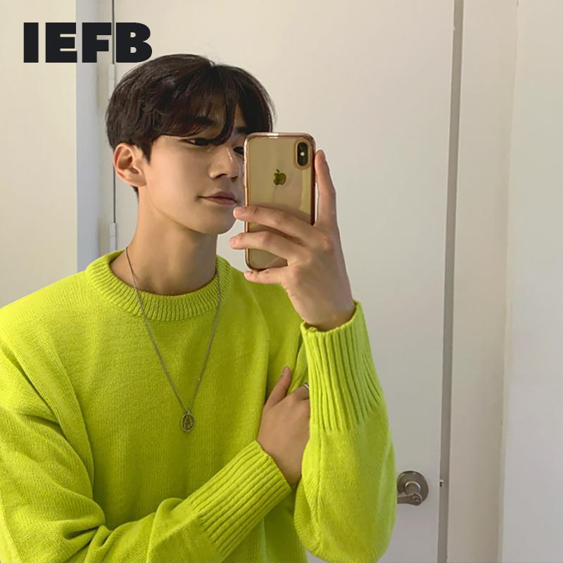 

IEFB men's sweater Korean bottoming tops trend autumn and winter outerwear thickened knitwear for male round collar cloth 9Y4544, Blue