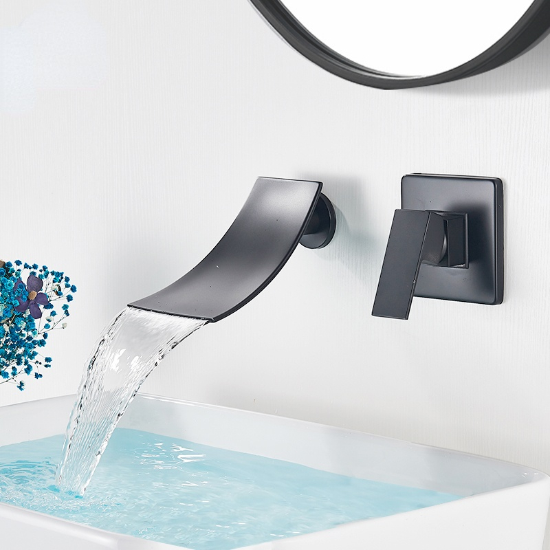 

Black Chrome Waterfall Basin Faucets Wall Mount Waterfall Faucet Single Handle Mixer Tap Bathroom Waterfall Basin Faucet