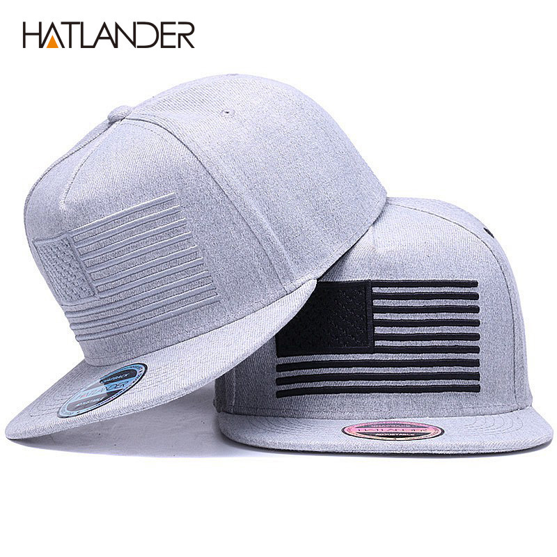 

[HATLANDER] Raised flag embroidery cool flat bill baseball cap mens gorras snapbacks 3D flag hat ourdoor hip hop snapback caps LJ200922, Grey black