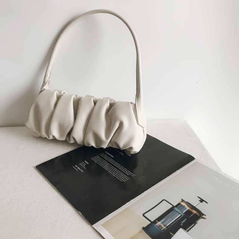 

One should women's bag 2021New soft cowhide pleated one shoulder underarm simple bag, Black