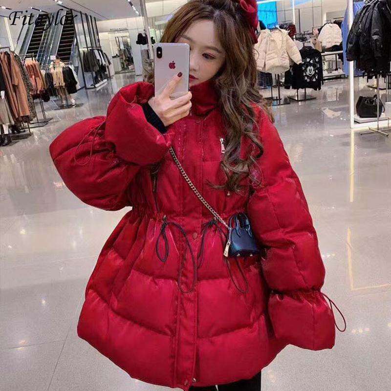 

Fitaylor Winter Women Stand Collar Red Down Coat Windproof 90% White Duck Down Parka High Street Warm Snow Jacket Outwear