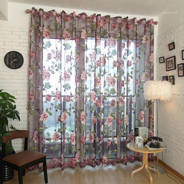 

Elegant Floral Curtain Tulle Voile Window Curtain Panel Sheer Drape Scarf Valances For Living Room Elegant Style1, Yellow