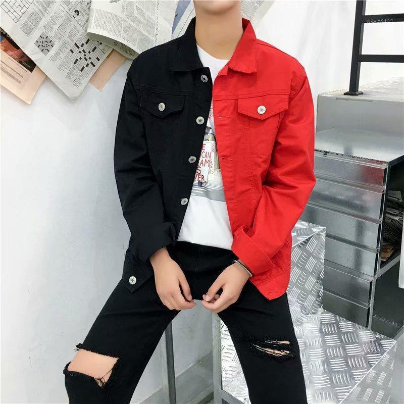 

mens Casual Slim Denim Jacket Men White And White Red Jeans Jacket Homme Letters Embroided Streetwear Denim Coat Man QN1, White and black
