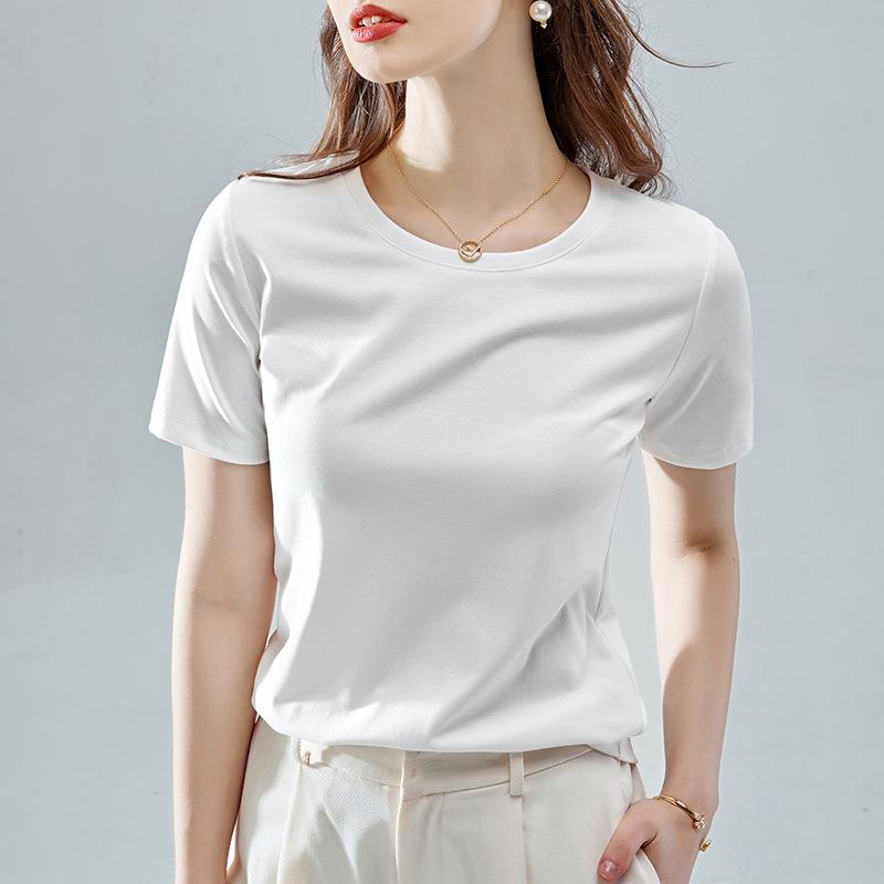 

High Elasticity Cotton Women's T-shirt 2020 Summer Short Sleeve White T-shirt For Women Oversized T Shirt 3XL Fashion Top Female, O-neck-green