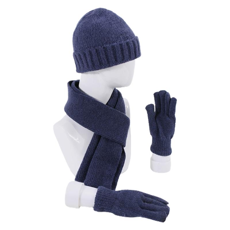 

Unisex Winter 3Pcs Beanie Hat Long Scarf Gloves Set Solid Color Knitted Warmer 634C