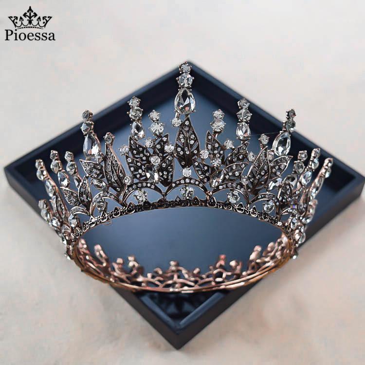 

Hair Clips & Barrettes Pioessa European Retro Wedding Studio Baroque Round Crown Accessories Bridal Yarn Headdress, Golden;silver
