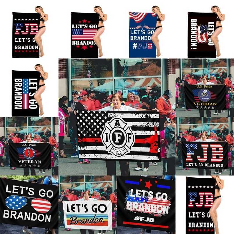 

70*140CM 12 Designs FJB Let's go Brandon Blankets Double Sides Fabric Fleece Beach Bath Towel Quick Dry Velvet Pool Swimming Blanket US Flag Sofa Car Nap Rug Mats GT06NA7