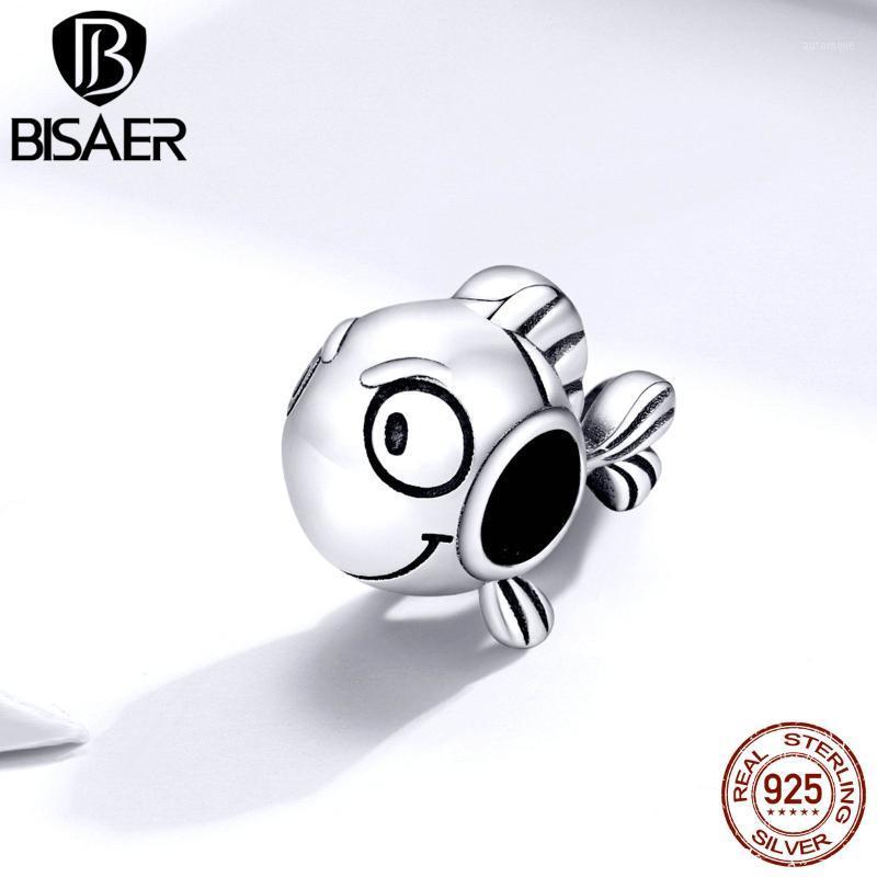 

BISAER Big Eyes Oecan Fish Charms 100% 925 Sterling Silver Animal Bead Pendant fit Original Bracelets Best Gift Jewelry ECC14771
