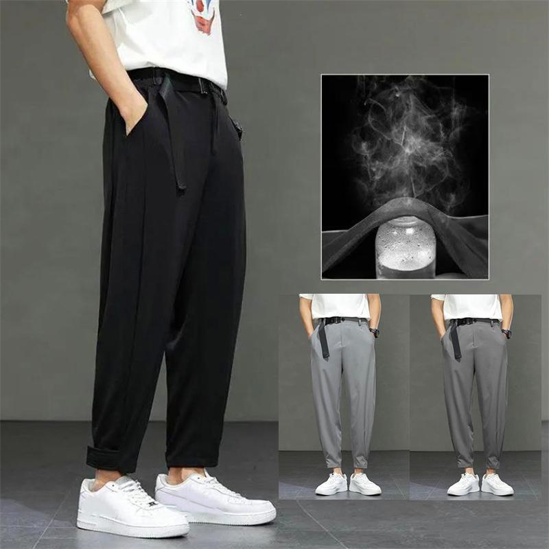 

Men's Pants Ice Silk Trousers Summer Lightweight Loose Outdoor High-street Harem Large Size Pantalons Pour Hommes, Black