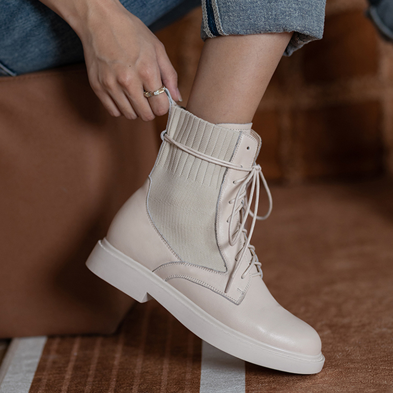 

2020 Ankle Women Soft Winter Leather Short Stuffed Lace Down Heels and Equestrian Boots Party Ladies Platform Share Shoes 34fx, Beige velvet