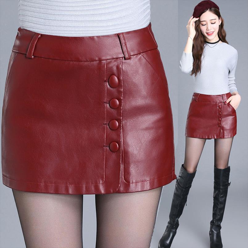 Winter Fall Female Women Shorts Wine Red Pencil Skirt Autumn Spring Fashion Ladies Womens 4xl Buttons Black-image-632325929
