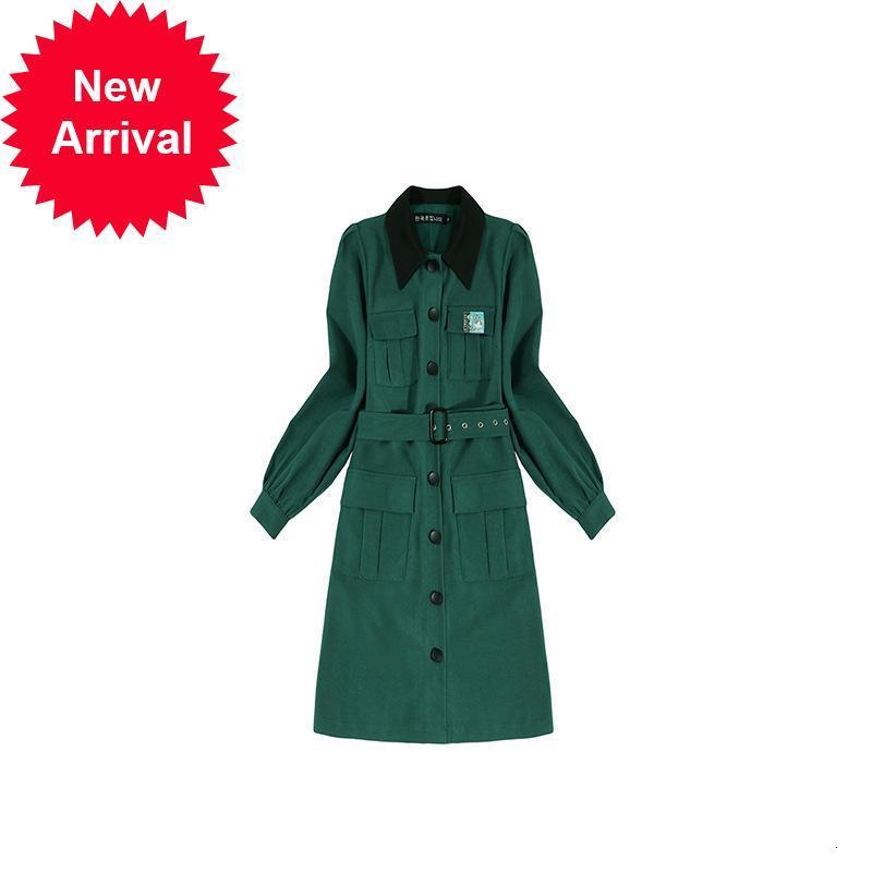 

Autumn 2021 New Winter Runway New Green Female Vintage Dress Thin Stylish Pocket Belt Feminine Temperament Long Sleeve Dressed XZ9M, Blue