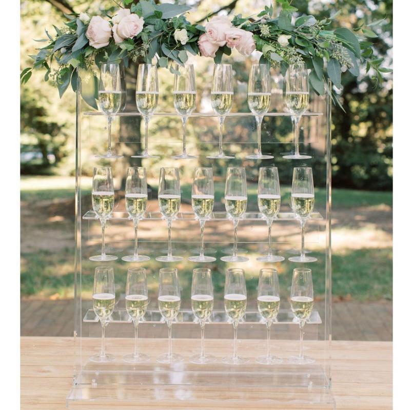 

Party Decoration 2022 Acrylic Storage Shelf Champagne Wine Drinks Wall Stand Holder Drink Cup Sparkling Display Rack For Wedding Celebration