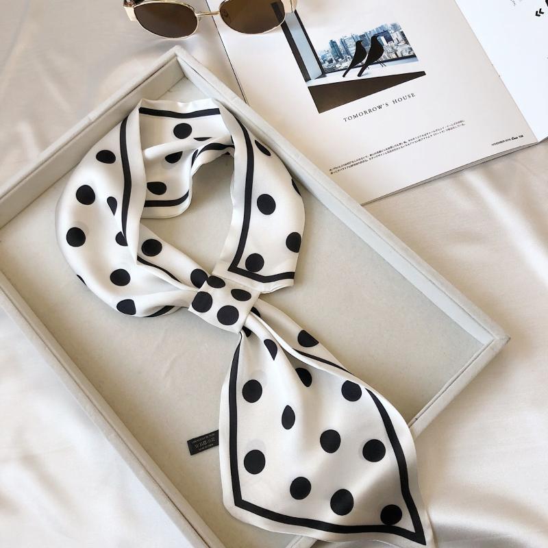 

2020 WOMEN SILK SCARF Vintage Polka Dot Double-Sided Dot Tied Ribbon Narrow Scarves Hand Bag Ribbon Straps Hair Female white1