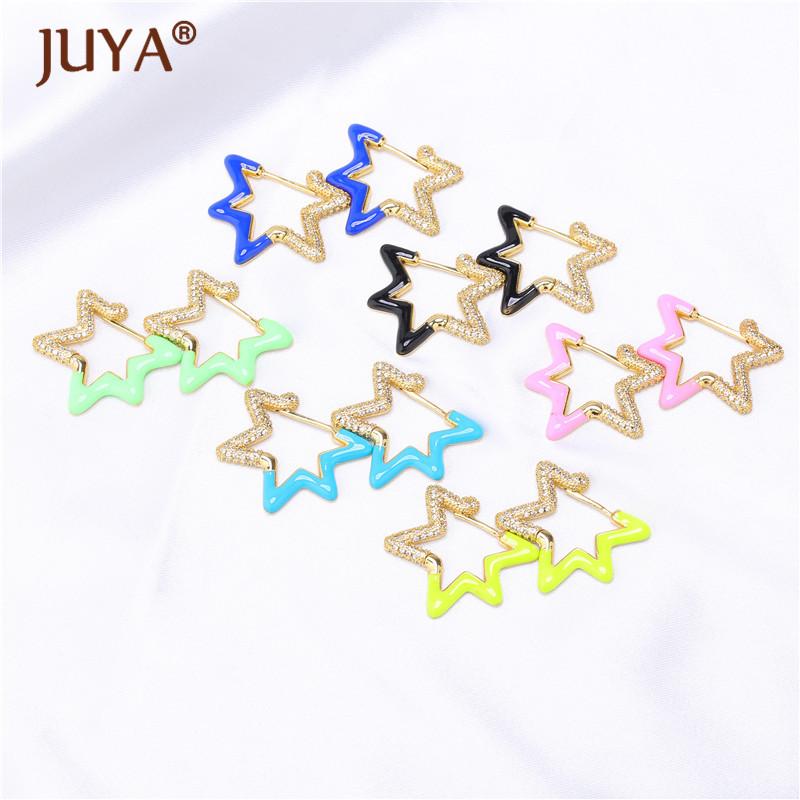 

Stud 1Pair Vintage Hiphop Style Star Shape Earrings For Women Jewelry Accessories Copper CZ Earring Colorful Handmade Craft