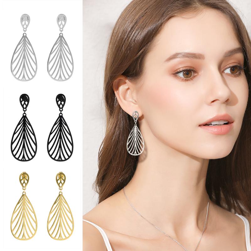 

Skyrim Fashion Cutout Tree Leaf Drop Earrings Black Golden Stainless Steel Bohemian Long Dangle Earring Jewelry Gift for Women