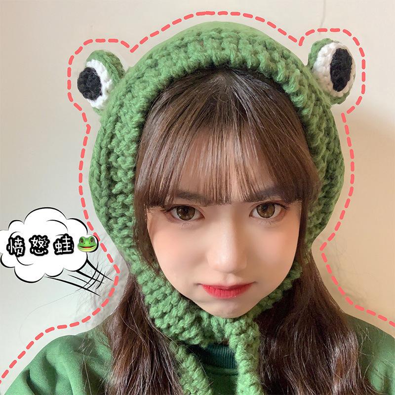 

Winter Skullies Cute Women Frog Hat Crochet Knitted Hat Costume Beanie Hats Women Gift Hip-Hop Cap Photography Prop Party SA394, Green