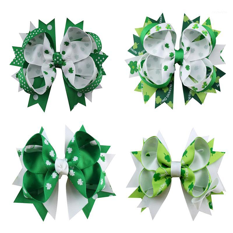

5 inch St Patrick's Day hair bows for girls with colorful ribbons hair accessories New Bow Headband hairpin1
