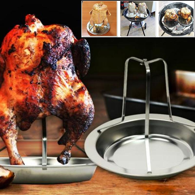 

Stainless Steel Chicken Roaster Rack Barbecue Rack Outdoor Camping BBQ Chicken Duck Roaster Drip Pan Free Shipping1