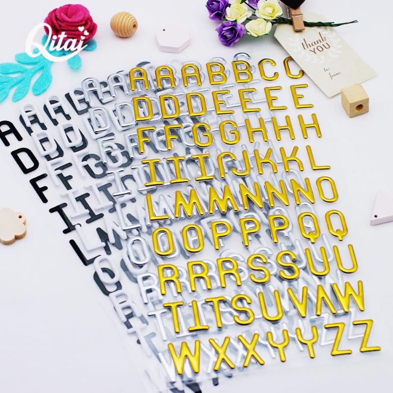 

QITAI 4 sheets 24Cm*12Cm Silver/Gold /black/white Alphabet Letter Numbers Puffy Sticker Decorative for Scrapbooking DIY PS002
