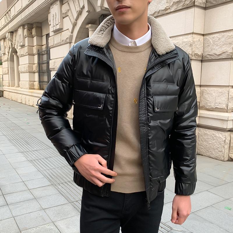 

2020 new shiny down jacket men's trend Korean style slim handsome winter jacket men's trend, Black