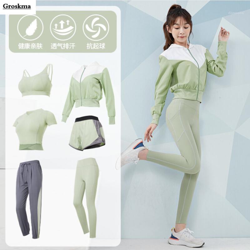 

2/3/5/6 piece set women yoga clothing fitness gym coats+bra+t shirt+shorts+pants outdoor sportswear suit sets running1, 2 piece set a