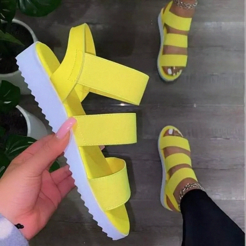 

Spring/Summer New Hot Sale Double-Layer Stretch Cloth Candy Color Outdoor Beach Women Sandals Casual All-match #Rm8p