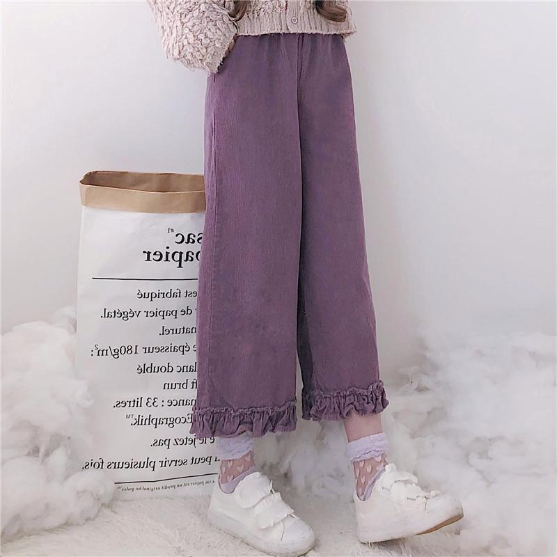 

Casual Wooden Ear Loose Corduroy Pants Women's Trousers Japanese Kawaii Harajuku Ulzzang Female Cute Harajuku Denim For Women, Brown