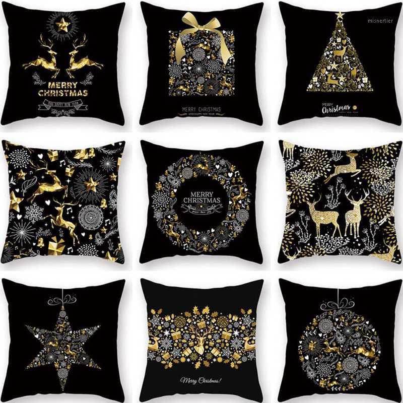

Gold Black Elk Deer Merry Christmas Pillow Case Cushion Cover Christmas Decorations for Home 2020 Ornaments Navidad1