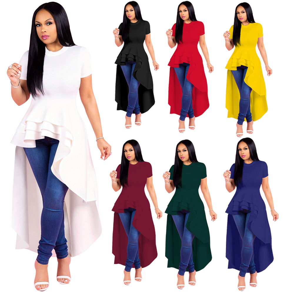 

2021 The New New Female Soild Neck Color Irregular Short Sleeve t Shirt Dressed Casual Fashion Lotus Leaf Dresses Women Yv8s, Green.