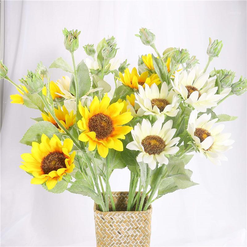 

1 Branch Home Garden Fence Decoration Fake Flower Vivid Big Artificial Sunflower Flores Artificiais Home Decor High Quality1, White