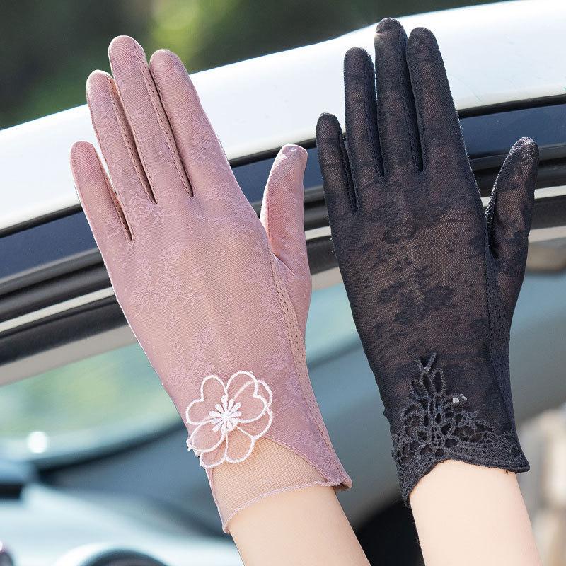 

Sexy Summer Women UV Sunscreen Short Sun Female Gloves Fashion Silk Lace Driving Of Thin Touch Screen Lady Gloves