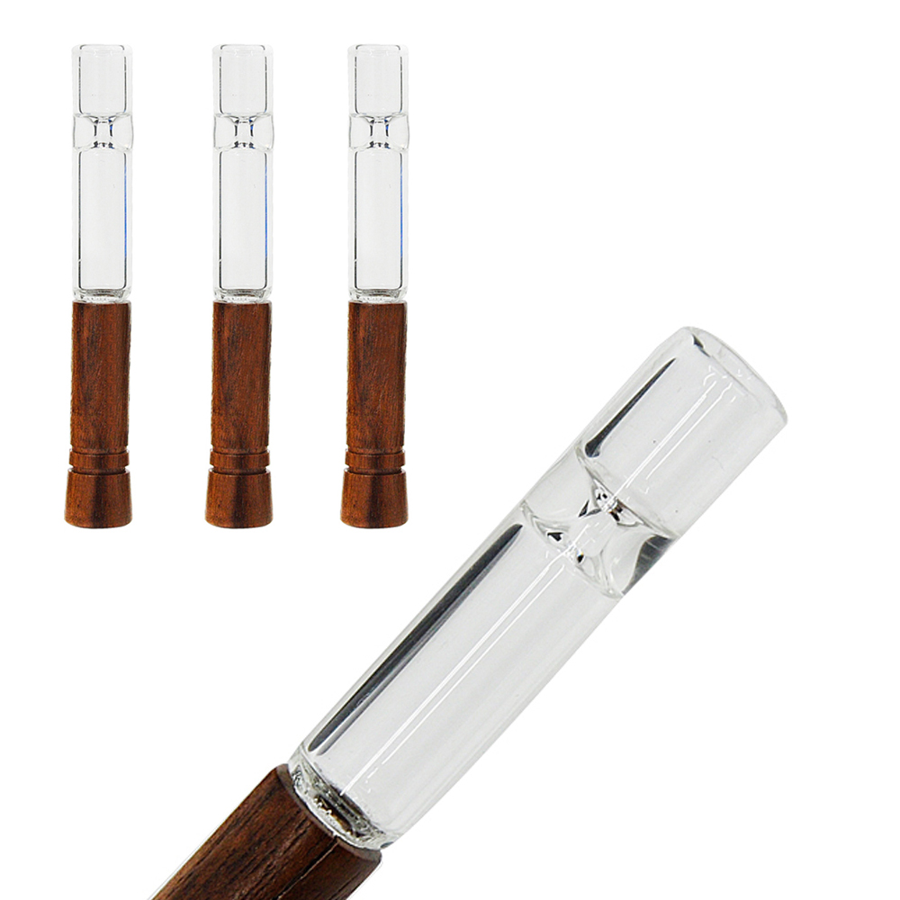 

COURNOT Glass Smoking Pipe Clear Glass One Hitter With Wood MouthPiece Wood Mouth Tip Glass One Hitter Detachable Pipe Dugout Accessory