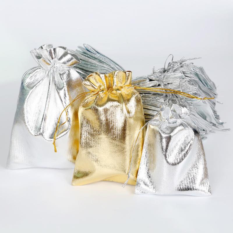 

Gift Wrap 50pcs/lot Gold Sliver Foil Organza Bag Jewelry Packaging Wedding Favor Pouches & 7*9cm 9*12cm 10*15cm 13*18cm1