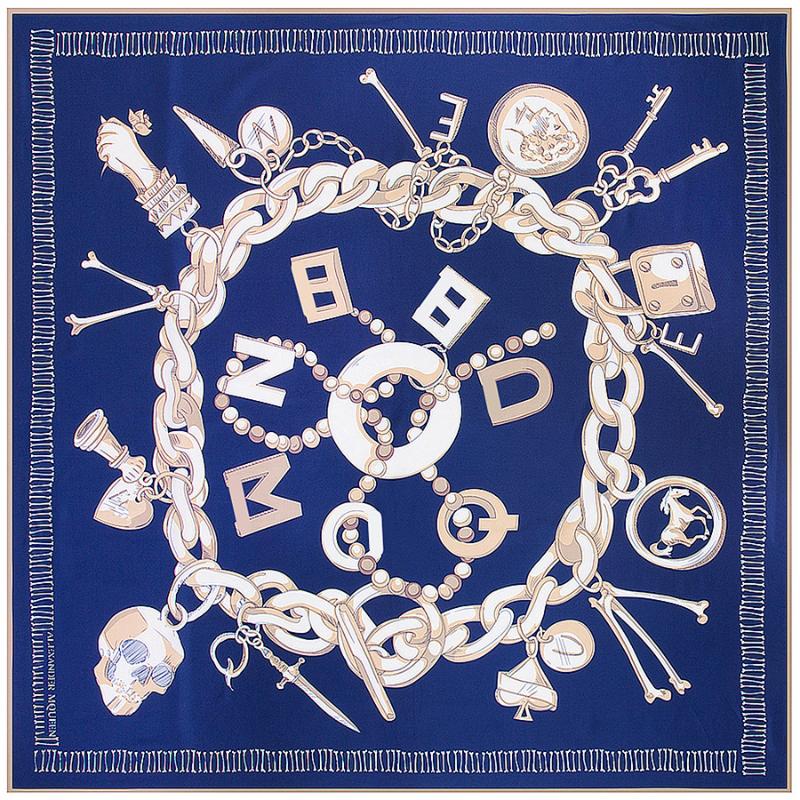 

Fashion Twill Silk Women Scarf 130*130 Euro Design Chain Letters Skull Print Square Scarves High Quality Gift Large Silk Shawls
